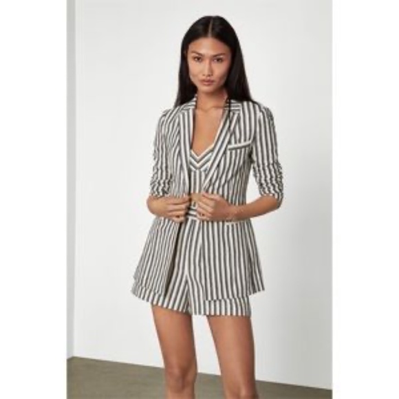 BCBGMaxAzria Cotton Linen Striped Black/White Women Blazer - Picture 3 of 16